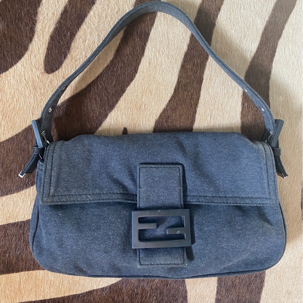 Fendi Grey Jersey Fabric Baguette Shoulder Bag, minor scuffs/fading- see photos